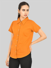 Womens Regular Fit Mustard Half Sleeve Cotton Shirt