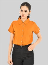 Womens Regular Fit Mustard Half Sleeve Cotton Shirt