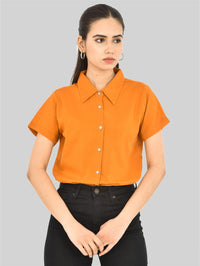 Womens Regular Fit Mustard Half Sleeve Cotton Shirt