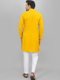 Quaclo Mens Solid Mustard Cotton Long Kurta