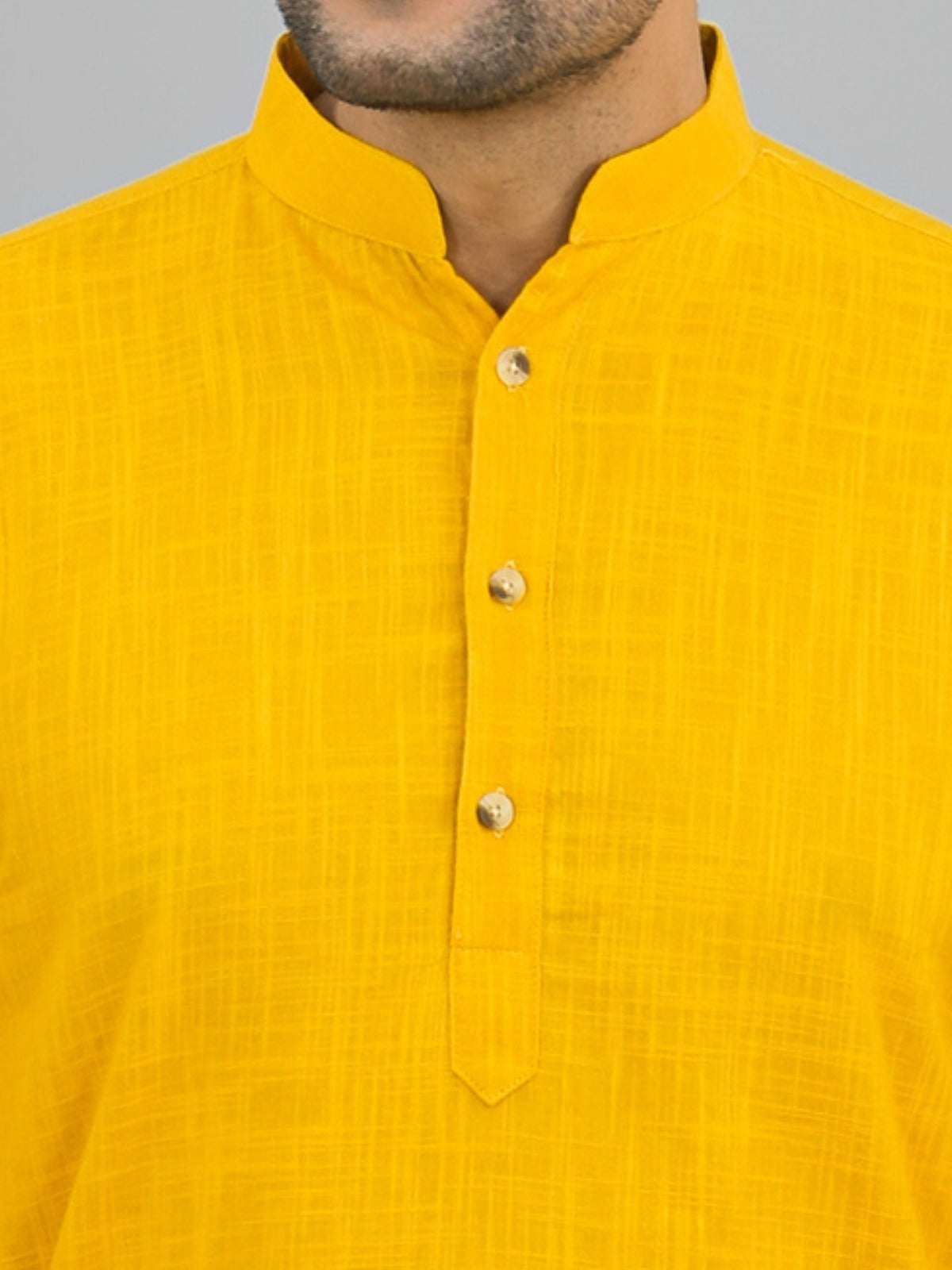 Quaclo Mens Solid Mustard Cotton Long Kurta