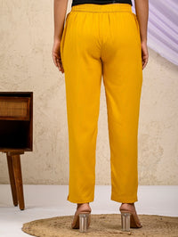 Women Regular Fit Mustard Rayon Trouser