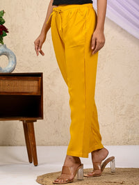 Women Regular Fit Mustard Rayon Trouser