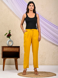 Women Regular Fit Mustard Rayon Trouser