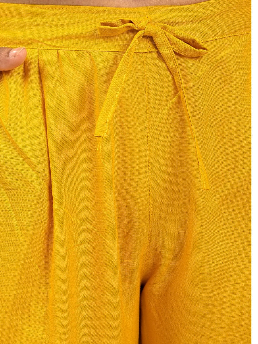 Women Regular Fit Mustard Rayon Trouser