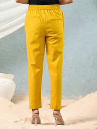 Women's Mustard Regular Fit Elastic Cotton Trouser