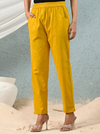 Women's Mustard Regular Fit Elastic Cotton Trouser