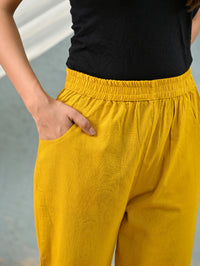 Women's Mustard Regular Fit Elastic Cotton Trouser