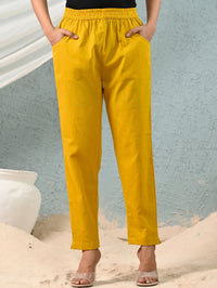 Women's Mustard Regular Fit Elastic Cotton Trouser