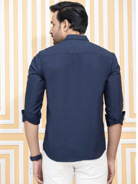 Mens Solid Navy Blue Full Sleeve Cotton Blend Shirt