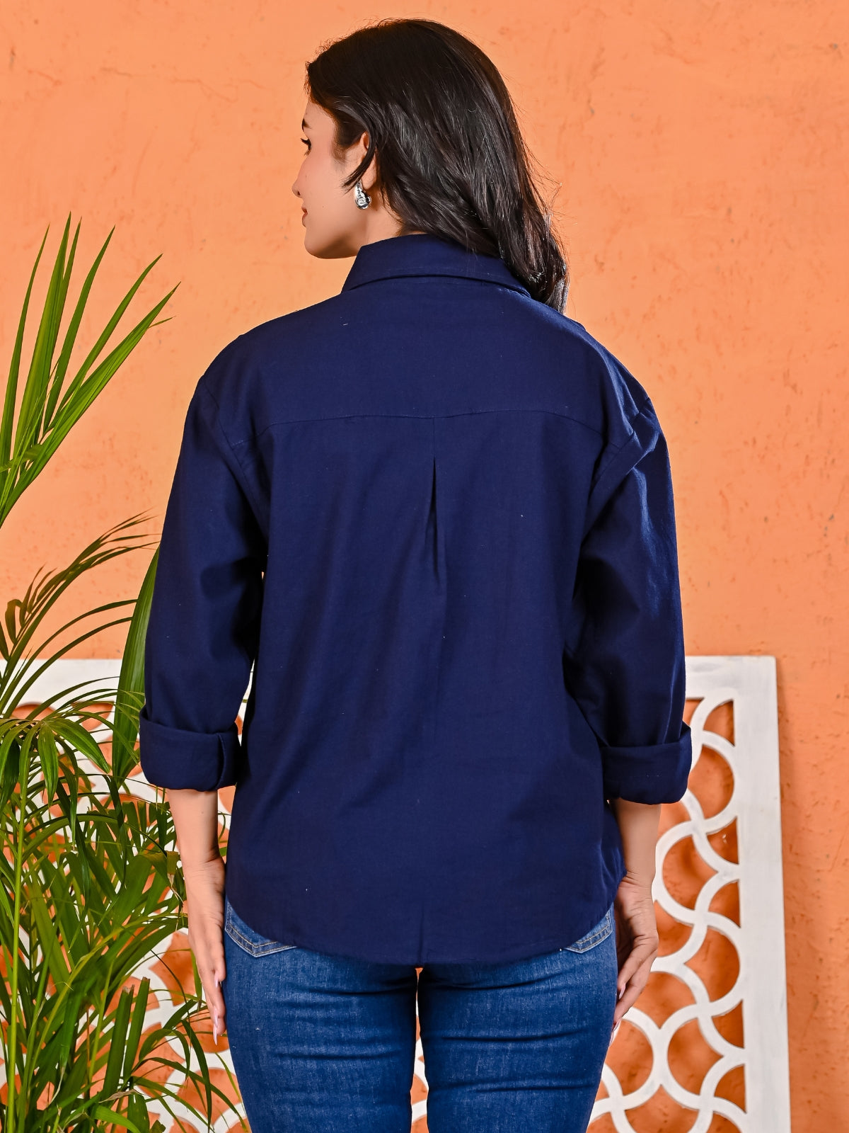 Pack Of 2 Womens Black And Navy Blue Cotton Loose Fit Shirt Combo