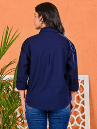 Pack Of 2 Womens Black And Navy Blue Cotton Loose Fit Shirt Combo