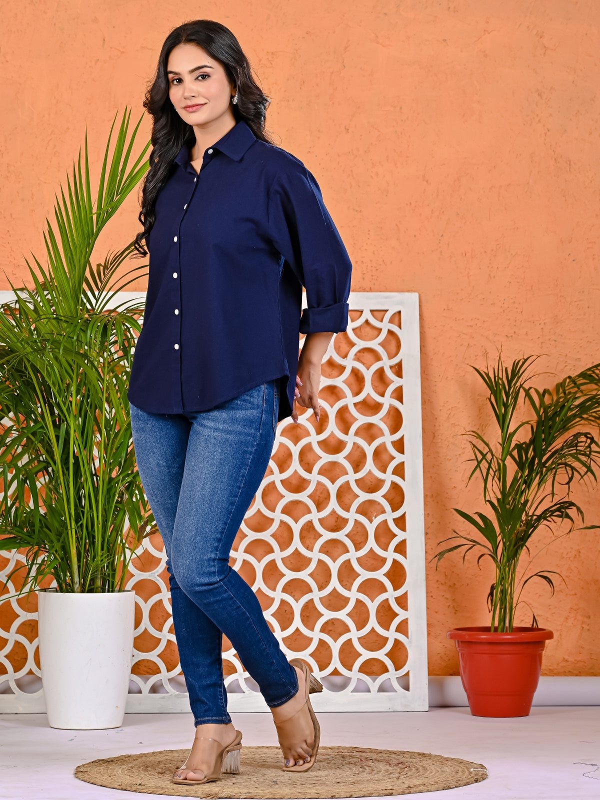 Pack Of 2 Womens Black And Navy Blue Cotton Loose Fit Shirt Combo