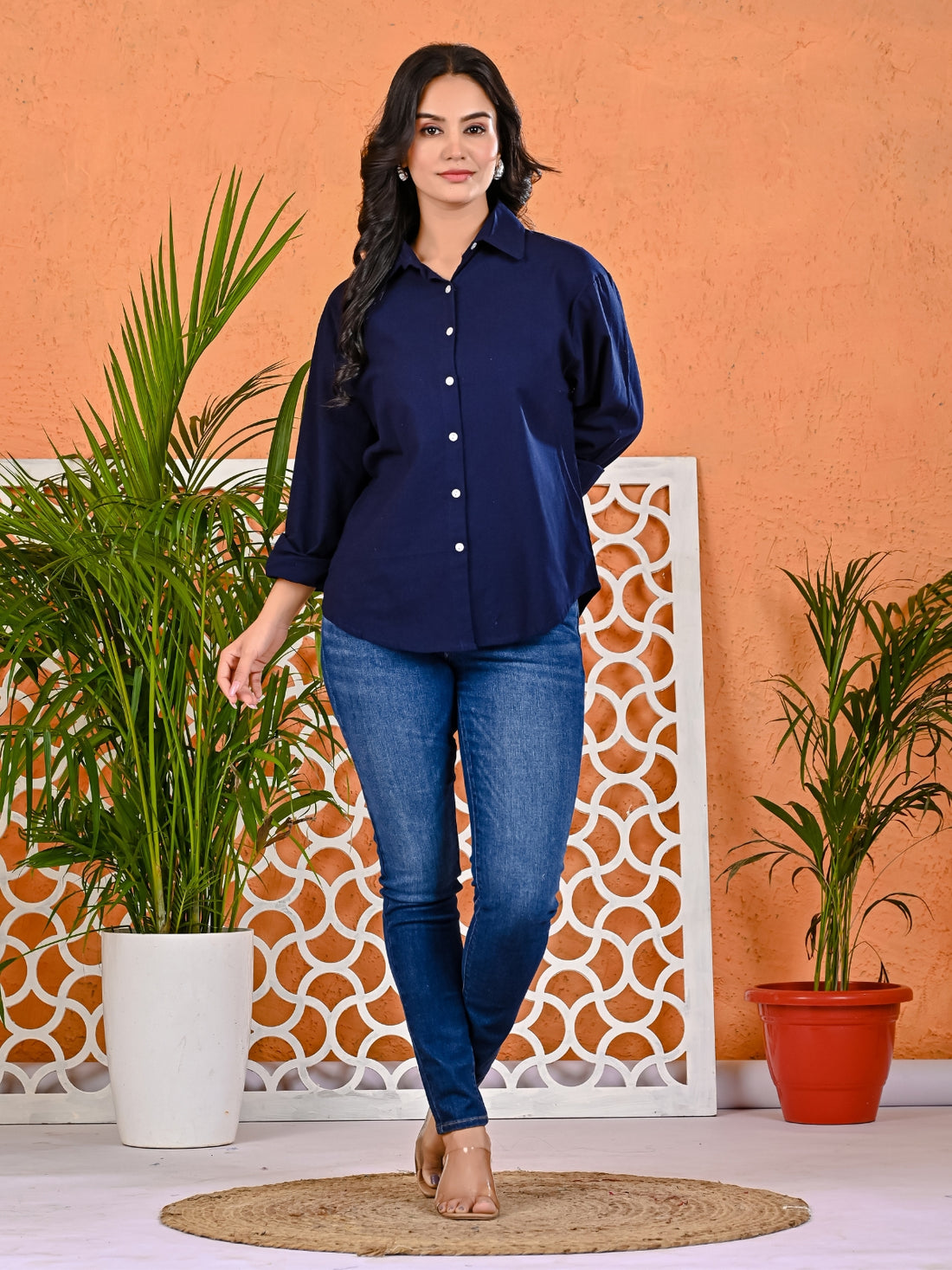 Pack Of 2 Womens Navy Blue And Wine Cotton Loose Fit Shirt Combo