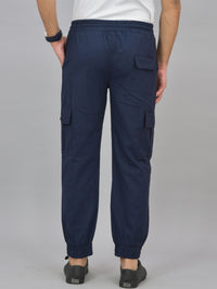 Combo Pack Of Mens Wine And Navy Blue Five Pocket Cotton Cargo Pants