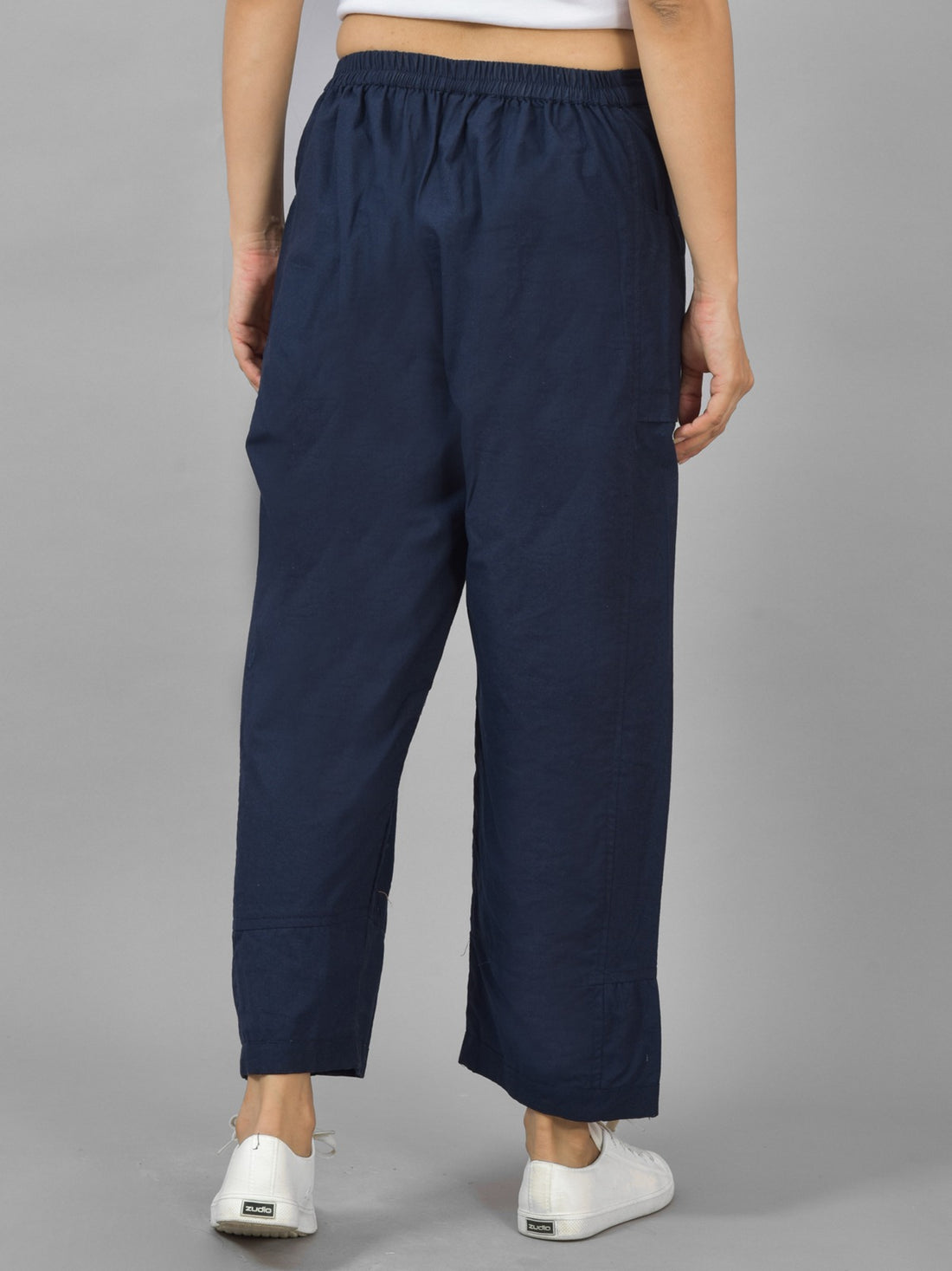 Womens Navy Blue Side Pocket Pure Cotton Straight Cargo Pant