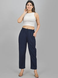 Combo Pack Of 2 Melange Grey And Navy Blue Womens Cotton Formal Pants