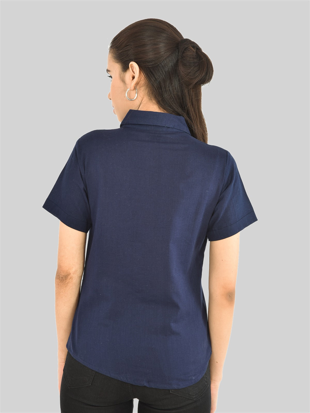 Womens Regular Fit Navy Blue Half Sleeve Cotton Shirt