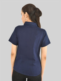 Womens Regular Fit Navy Blue Half Sleeve Cotton Shirt