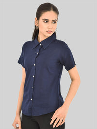 Womens Regular Fit Navy Blue Half Sleeve Cotton Shirt