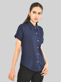 Womens Regular Fit Navy Blue Half Sleeve Cotton Shirt