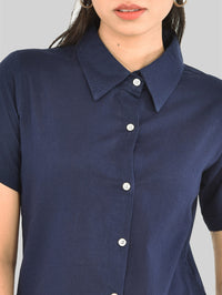 Womens Regular Fit Navy Blue Half Sleeve Cotton Shirt