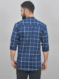 Pack Of 2 Mens Navy Blue And White Wide Check Cotton Short Kurta Combo