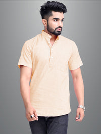 Pack of 2 Mens Solid Beige And Off White Khadi Cotton Short Kurta Combo