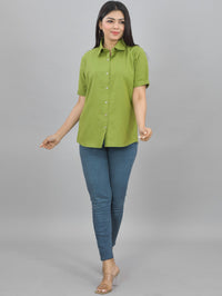 Pack Of 2 Womens Solid Mustard And Olive Green Half Sleeve Cotton Shirts Combo