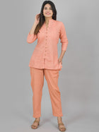 Womens Solid Orange Cotton Top-Pyjama Co-Ords Set