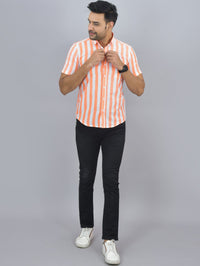 Pack Of 2 Quaclo Couple Orange Striped Cotton Shirts