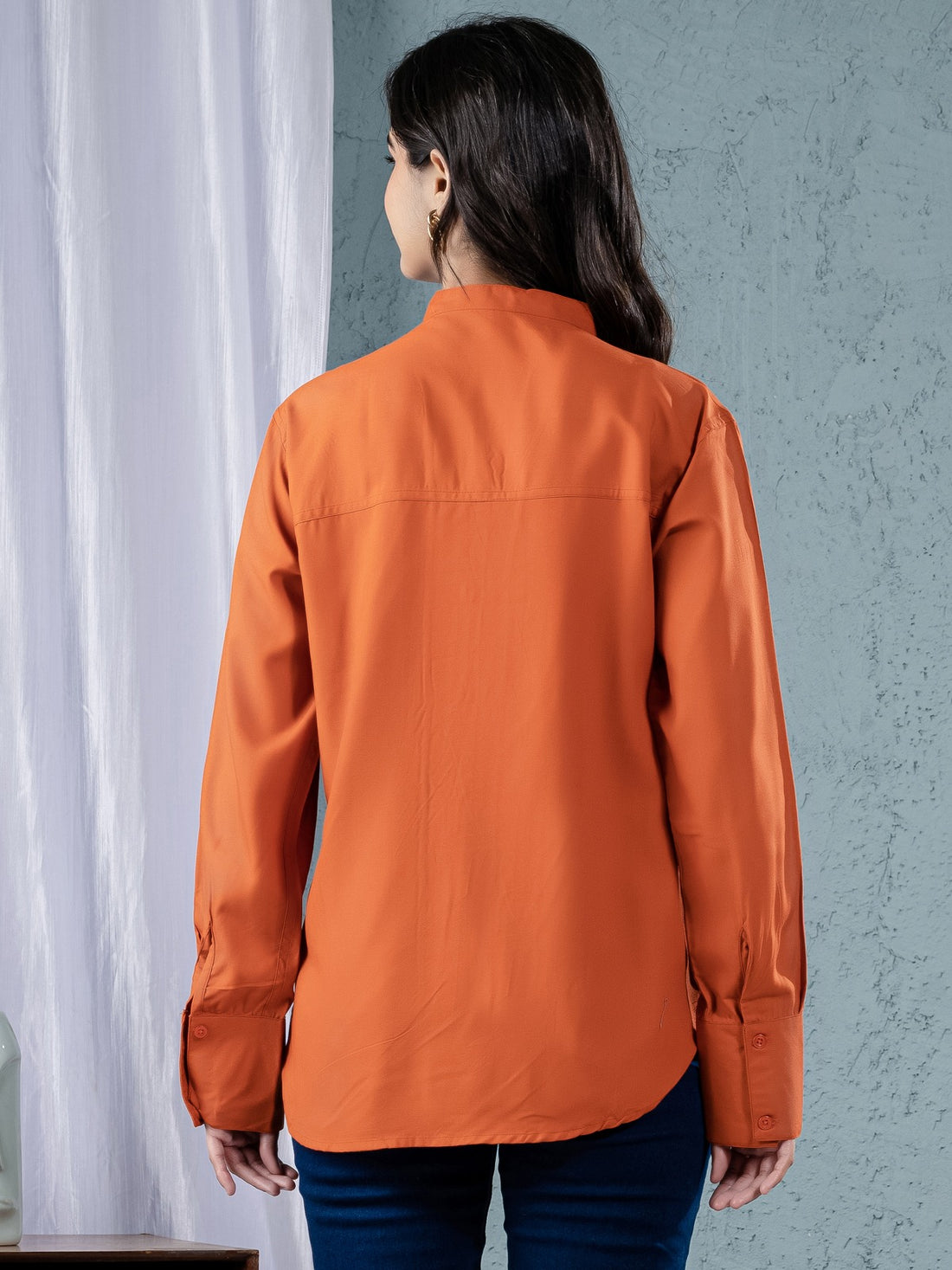 Women Solid Orange Viscose Shirt