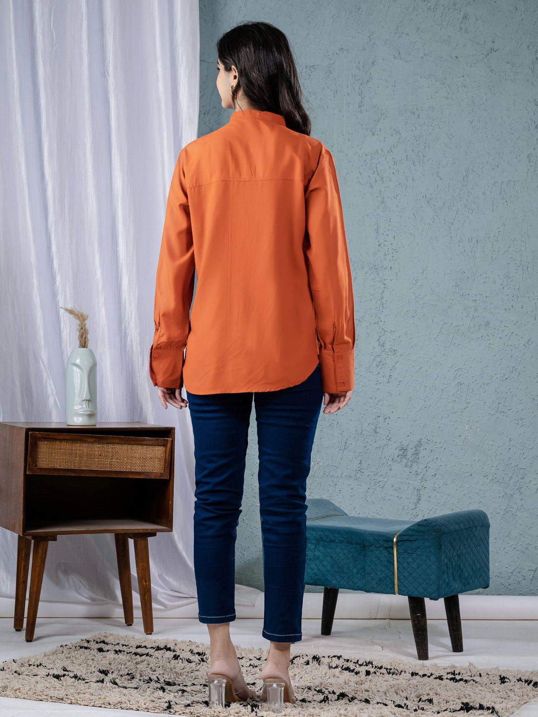 Pack Of 2 Orange And Sky Blue Solid Viscose Shirts Combo