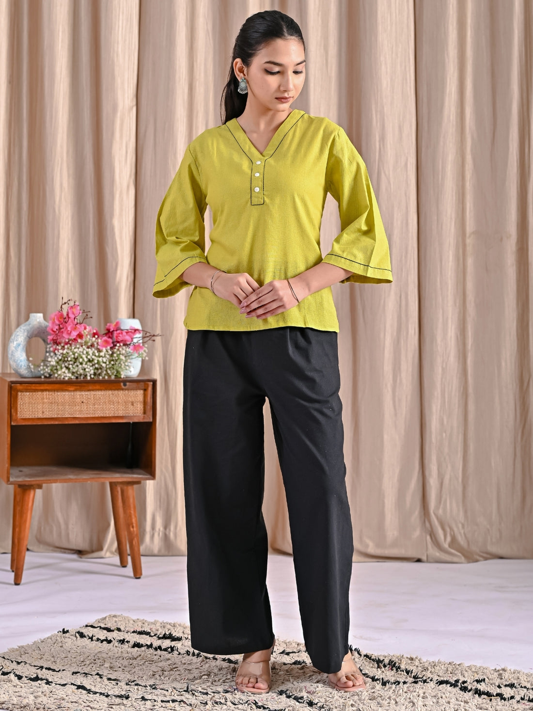 Parrot Green Handloom Cotton Anchor Thread Designer Top