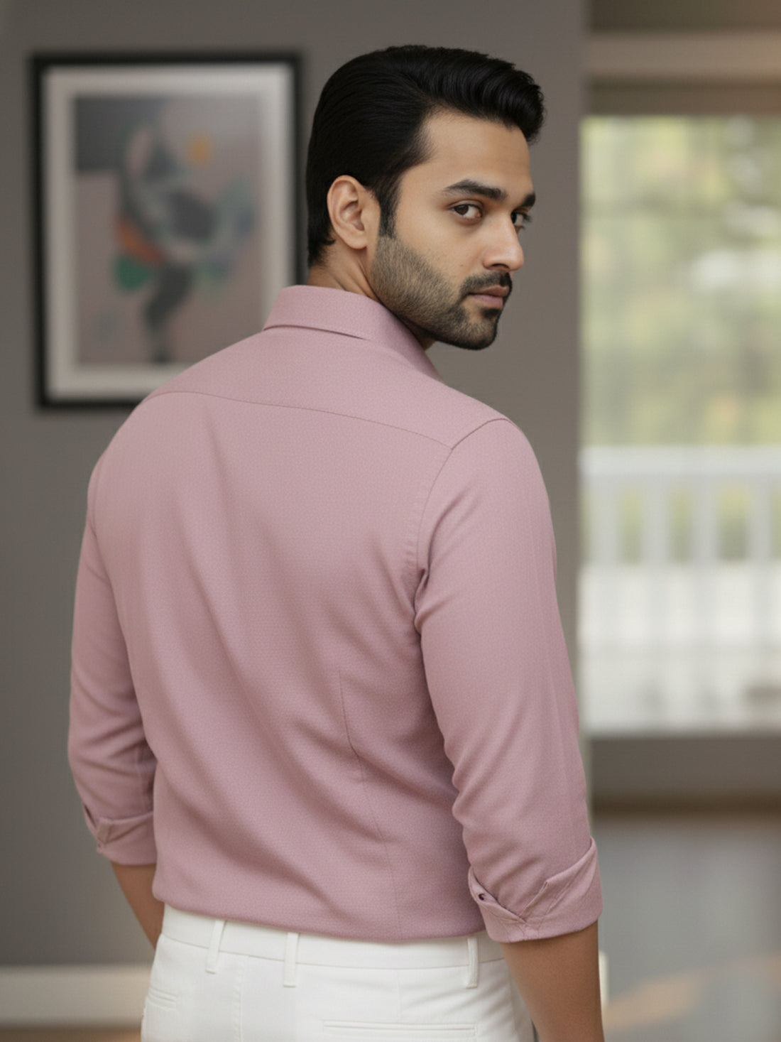 Mens Solid Peach Full Sleeve Cotton Blend Shirt