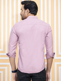 Mens Solid Peach Full Sleeve Cotton Blend Shirt