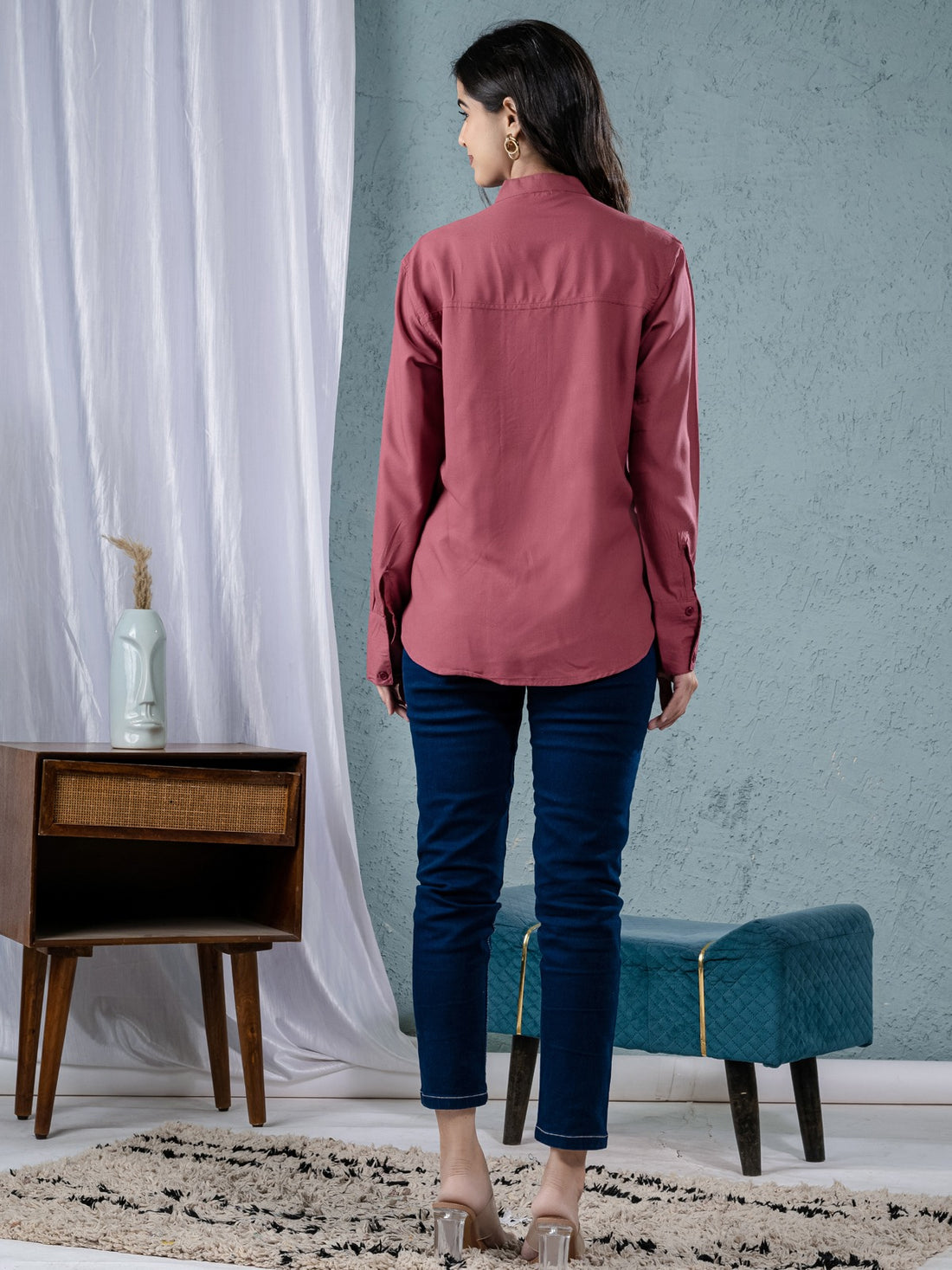 Women Solid Peach Viscose Shirt