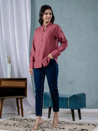 Women Solid Peach Viscose Shirt