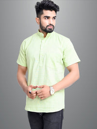 Pack of 2 Mens Solid Green And Parrot Green Khadi Cotton Short Kurta Combo