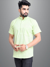 Pack of 2 Mens Solid Parrot Green And Purple Khadi Cotton Short Kurta Combo