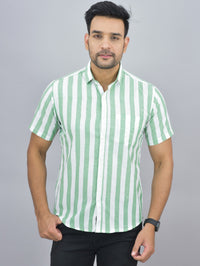 Pack Of 2 Quaclo Couple Parrot Green Striped Cotton Shirts