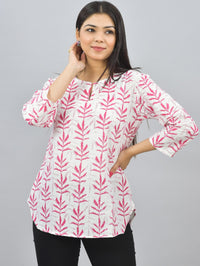 Pack Of 2 Womens Regular Fit Green Multi Printed And Pink Leaf Printed Tops Combo