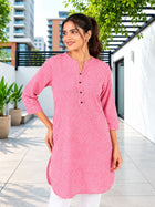 Pink Mini Checks Cotton Short Kurti