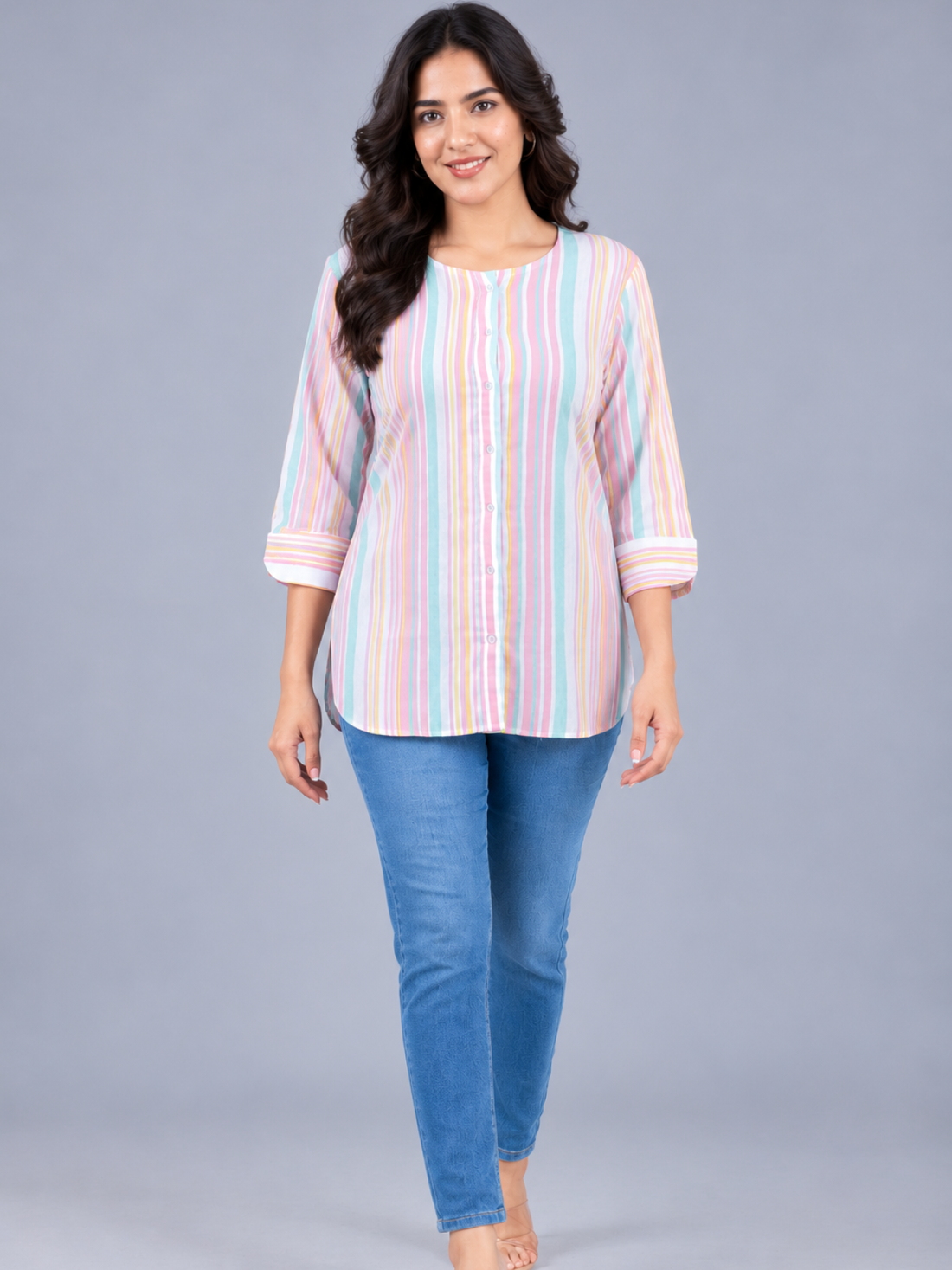 Pink Rainbow Stripe Cotton Shirts