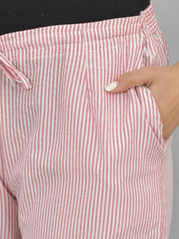 Womens Regular Fit Pink Striped South Cotton Trouser
