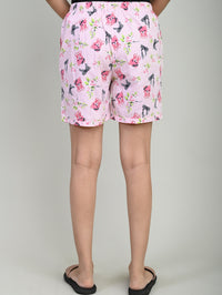 Women Pink Cotton Teddy Printed Short