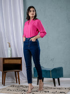 Women Solid Pink Viscose Shirt
