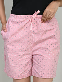 Women Pink Cotton Printed Short