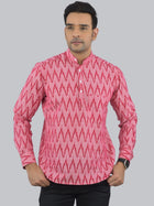 Regular Fit Pink Zig-Zag Printed Cotton Short Kurta