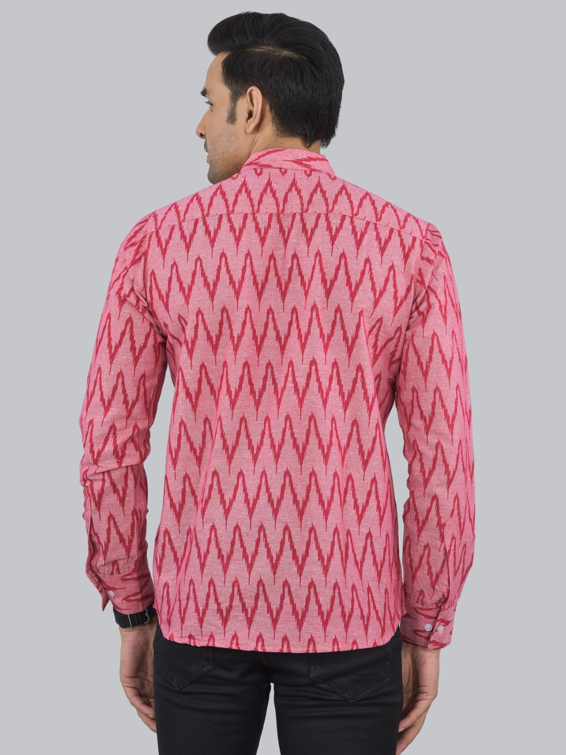 Regular Fit Pink Zig-Zag Printed Cotton Short Kurta